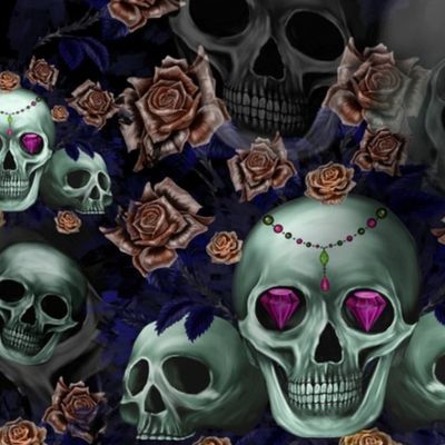 Skull and bronze roses