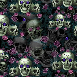 Skull and pink roses
