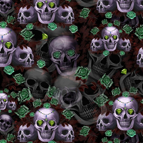 Skulls and green roses