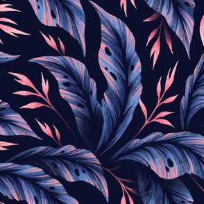 Jungle Leaves Coordinate  - Navy / Coral