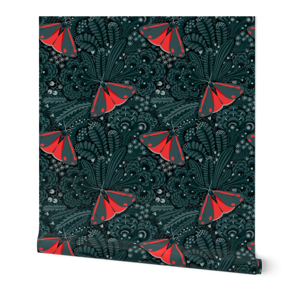 Cinnabar moth - moody floral pattern