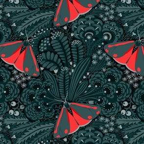 Cinnabar moth - moody floral pattern