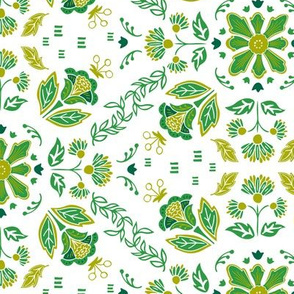 Lucky Green Floral  on White