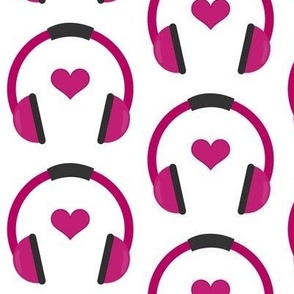 Fuschia Heart Headphones
