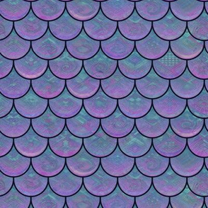 Vintage Purple Scales - Textured Scallop Mermaids Fish Ocean Sea Reptile Bird Birds