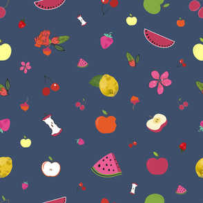 Fruity Pattern With Pomegranate, Apple, Watermelon, Cherry and Strawberry Pattern