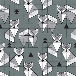 Small scale // Blocked geometric foxes // grey background white and grey foxy animals