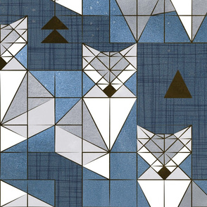 Large jumbo scale // Blocked geometric foxes // blue background white and grey foxy animals
