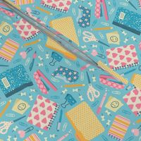 Cute Office Supplies on Blue (Small Scale)