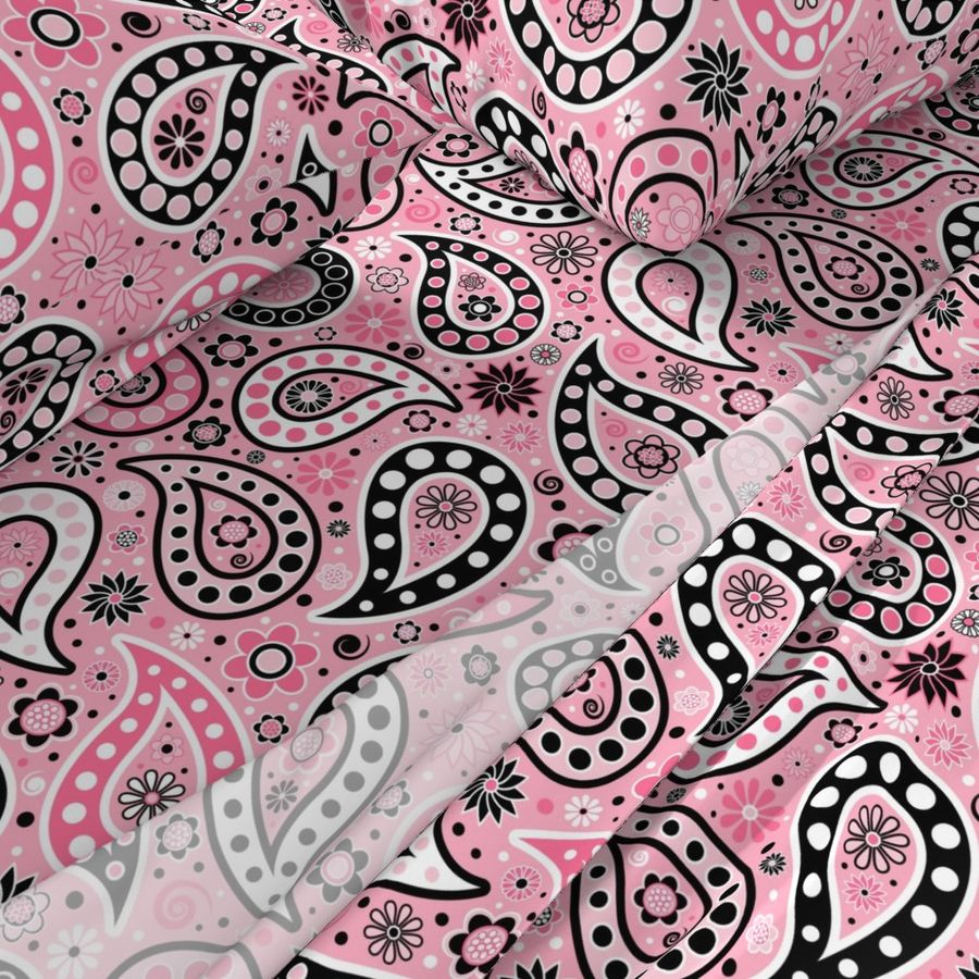 Paisley in Rose Pink, Black and White