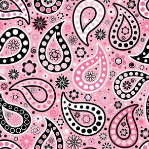 Paisley in Rose Pink, Black and White