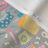 Cute Office Supplies on Gray (Small Scale)