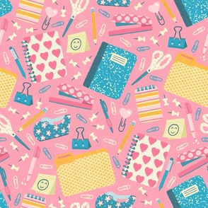 Cute Office Supplies on Pink (Small Scale)