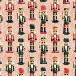 (small scale) Nutcrackers - green and red on blush - Christmas fabric - Soldier nutcrackers- LAD19