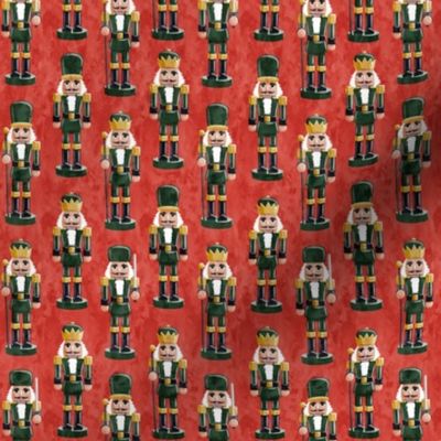 (small scale) Nutcrackers - green on red - Christmas fabric - Soldier nutcrackers- LAD19