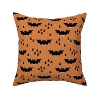 Minimal geometric bats and trees halloween woodland night copper black terra cotta