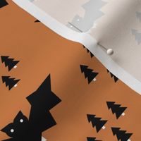 Minimal geometric bats and trees halloween woodland night copper black terra cotta