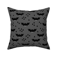 Minimal geometric bats and trees halloween woodland night black gray