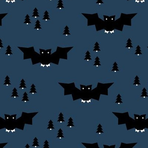 Minimal geometric bats and trees halloween woodland night navy blue