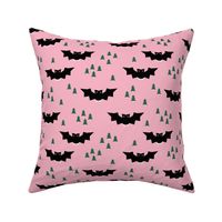 Minimal geometric bats and trees halloween woodland night pink emerald green girls