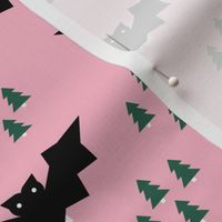 Minimal geometric bats and trees halloween woodland night pink emerald green girls