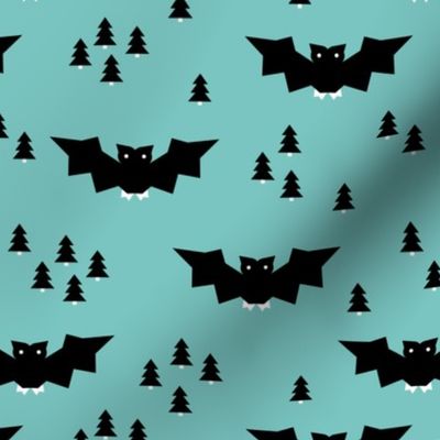Minimal geometric bats and trees halloween woodland night blue black boys
