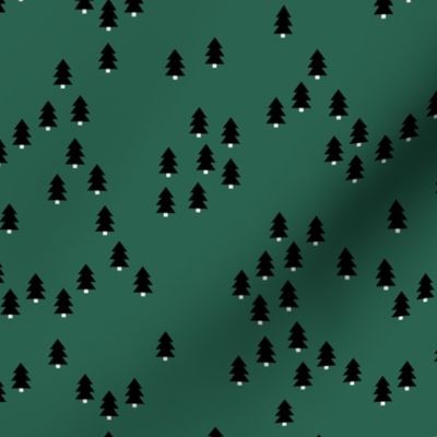 Minimal geometric pine tree forest Christmas winter wonderland woodland design abstract trees emerald green