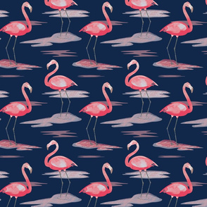 Tall Flamingos navy (small) by Mount Vic and Me