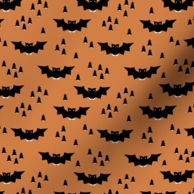 Minimal geometric bats and trees halloween woodland night moody orange SMALL