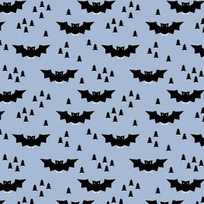 Minimal geometric bats and trees halloween woodland night blue SMALL