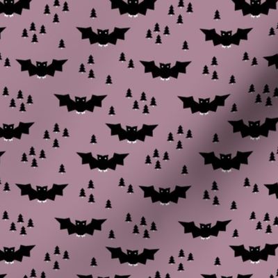 Minimal geometric bats and trees halloween woodland night mauve purple SMALL