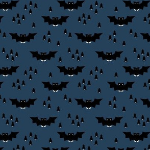 Minimal geometric bats and trees halloween woodland night navy blue SMALL