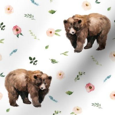 8" Boho Floral Bears // White