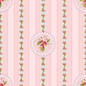 Parson's Pink Rose Medallion and Stripe