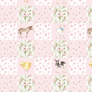 14" Spring Florals Mix with Little Animals on Farm on  pink