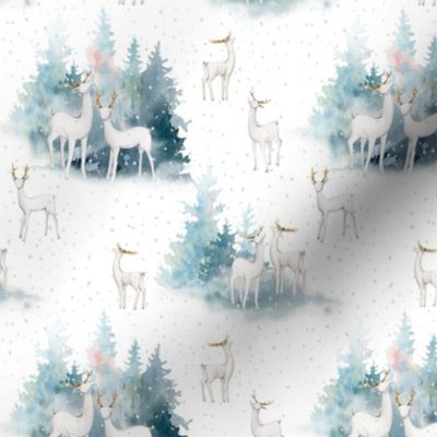 5" snowy winter woodland with forest animals 