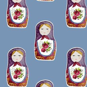 4" Little Babushka Blue Background