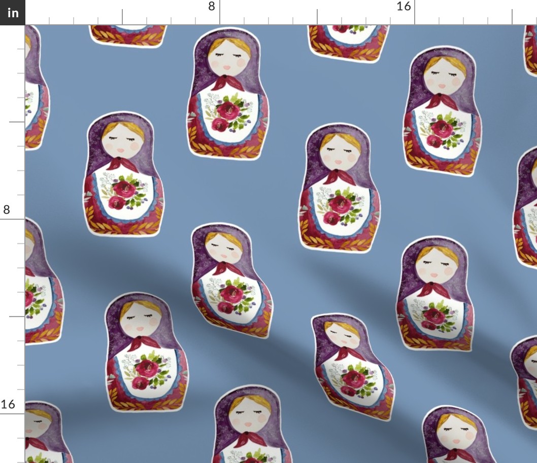 8" Little Babushka Blue Background