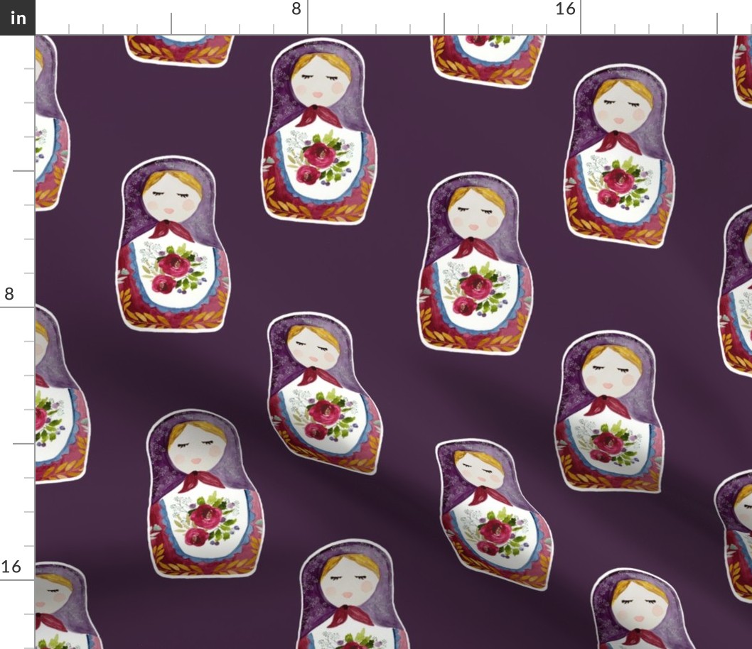 8" Little Babushka Eggplant Background