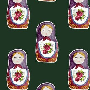 4" Little Babushka Hunter Green Background