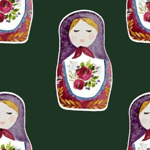 8" Little Babushka Hunter Green Background