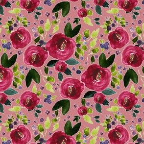 4" Red Roses and Berries Berry Background