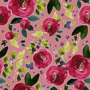 8" Red Roses and Berries Berry Background