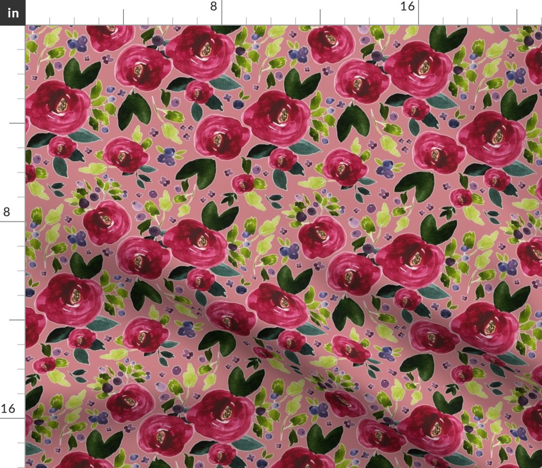 8" Red Roses and Berries Berry Background