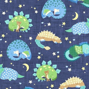 Li'l Sleepy Dinos on Blue (Small Scale)