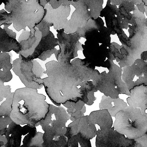 Abstract Watercolor Blooms in Black