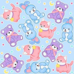 Pastel Stuffies on Baby Blue