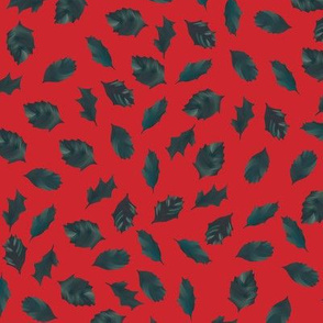 Holly leaves on red
