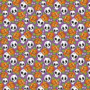 Skulls and Roses Halloween Fall Orange on Purple Tiny Small