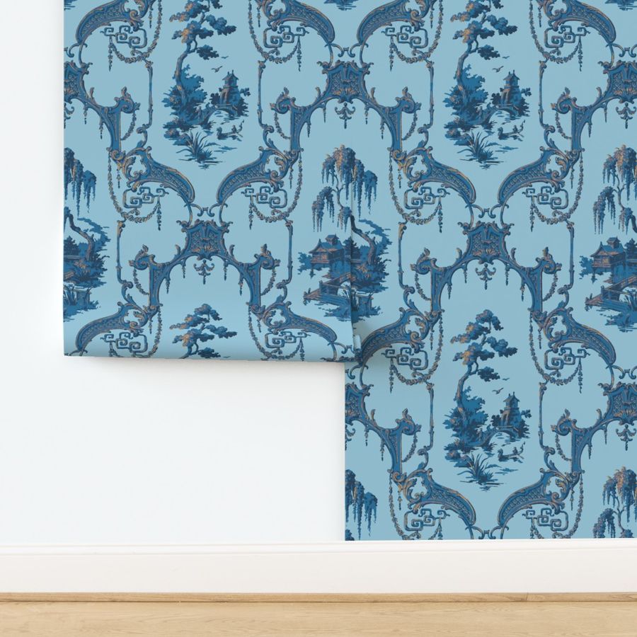 The Hawes Chinoiserie Toile ~ Blue and Wallpaper | Spoonflower